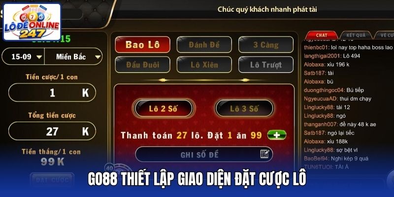 Go88 thiết lập giao diện đặt cược lô